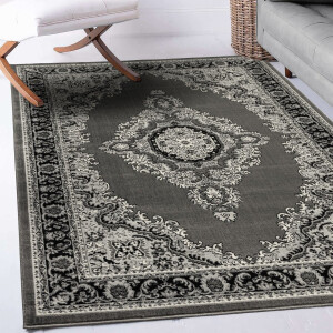 Flycarpets Klassiek Grijs / Zwart Vloerkleed Skazar - Oosters motief - Perzisch Tapijt - 80x150 cm