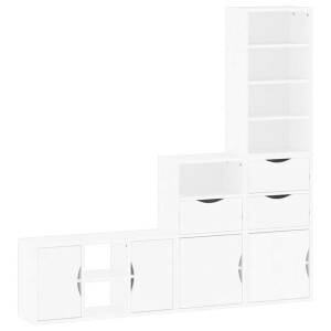 vidaXL - 4-delig - Tv-meubel - met - opbergruimte - ODDA - massief - grenenhout - wit