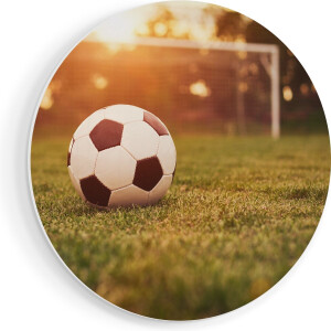 Artaza Forex Muurcirkel Voetbal Met Goal Tijdens Zonsondergang - 80x80 cm - Groot - Wandcirkel - Rond Schilderij - Wanddecoratie Cirkel
