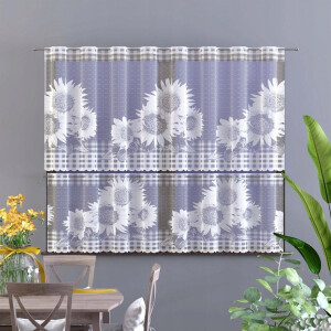 Wisan - Jacquard vitrage - Zonnebloemen- 300x 50 cm - Gordijnen - Curtains - Jacquardgordijnen- wit - 300 X 50 cm