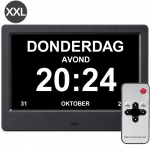 Brixy Dementieklok XXL - 24 Alarmfuncties - Incl. Afstandsbediening - Automatische Dimfunctie - Kalenderklok - Zwart