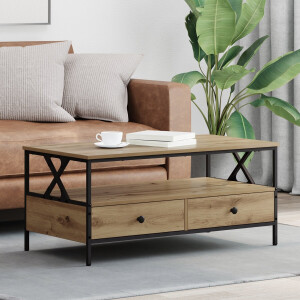 vidaXL - Salontafel - with - Drawer - artisanaal - eikenkleurig - 100 - x - 51 - x - 45 - cm