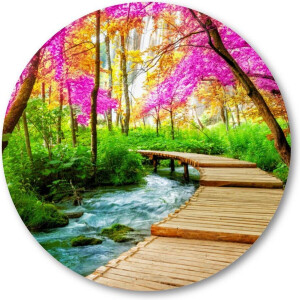 Prachtig houten pad in de Plitvice meren - Muurcirkel 30cm - Wandcirkel voor buiten - Aluminium Dibond - Besteposter - Landschap - Natuur