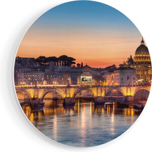Artaza Forex Muurcirkel Engelenbrug in Rome bij Zonsondergang - 80x80 cm - Groot - Wandcirkel - Rond Schilderij - Wanddecoratie Cirkel