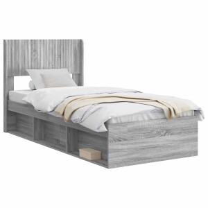 vidaXL - Bedframe - met - opbergruimte - en - hoofdbord - Grijs - Sonoma - 75 - x - 190 - cm