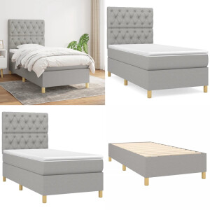 vidaXL Boxspring met matras stof lichtgrijs 80x200 cm - Boxspring - Boxsprings - Bed - Slaapmeubel