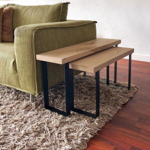 GoudmetHout Industriële bijzettafels (set) - Staal - Eiken - Mat Blank - 100 cm