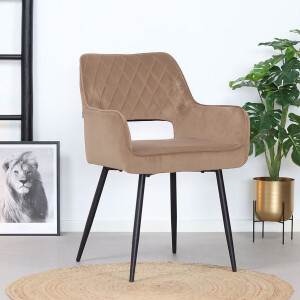 Bronx71® Velvet eetkamerstoel Mika taupe - Eetkamerstoelen set van 4 - stoel