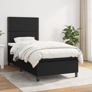 vidaXL Boxspring - Boxspringbed - Boxspring met matras stof zwart 90x190 cm - Tweepersoonsbed - Stapelbed - King Size Bed