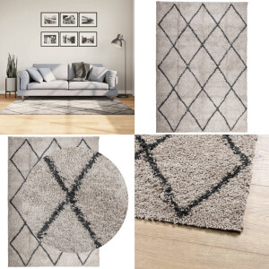 vidaXL Vloerkleed PAMPLONA - Shaggy - 120x170 cm Shaggy Vloerkleed - Woonkamer Tapijt - Beige Vloerkleed - Antraciet Vloerkleed - Groot Vloerkleed
