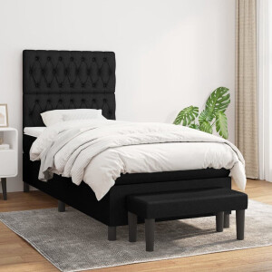 vidaXL - Boxspring - met - matras - stof - zwart - 90x200 - cm