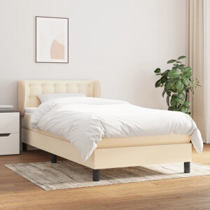 vidaXL - Boxspring - met - matras - stof - crèmekleurig - 90x200 - cm