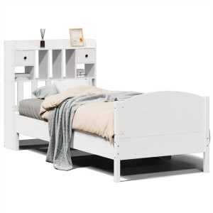 vidaXL - Bed - met - boekenkast - zonder - matras - grenenhout - wit - 90x200 - cm