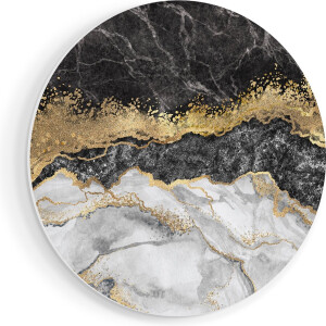 Artaza Forex Muurcirkel Abstracte Kunst - Zwart met Witte Marmer - 70x70 cm - Wandcirkel - Rond Schilderij - Wanddecoratie Cirkel - Muurdecoratie