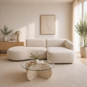 Dimehouse Hoekbank volledig organisch crème bouclé Sophie - rechts - Stof - Scandinavisch & Basic - 276 x 150 x 75 cm