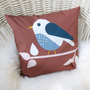 Sierkussen Vogel 40x40 tweezijdig bruin met rits inclusief vulling voor kinderkamer