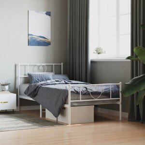 vidaXL - Bedframe - met - hoofd- - en - voeteneinde - metaal - wit - 90x200 - cm