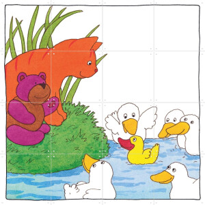IXXI Dikkie Dik bij de Eendenvijver, Dikkie Dik - 80 x 80 cm - Gratis ophangtool - Grote wanddecoratie en posters - Fantasierijk, Kleurrijk