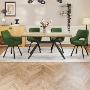 Draaibare Eetkamerstoelen Set van 6 – 45x42x81 cm – Fluweel Groen Corduroy Ergonomische Armleuning Stoelen met 360° Rotatie, Metalen Poten, Traagschuim Zitting – Luxe Moderne Keuken & Woonkamer Stoel – Abkantoor