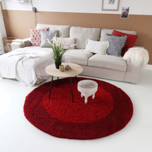Hoogpolig vloerkleed shaggy Trend lijstmotief rond - rood 120 cm