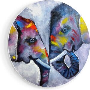 Artaza Forex Muurcirkel Twee Getekende Olifanten - Abstract - 50x50 cm - Klein - Wandcirkel - Rond Schilderij - Muurdecoratie Cirkel