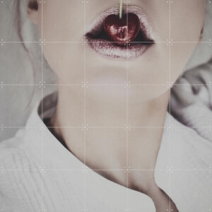 IXXI Cherry Lips, STUDIO HANNAH LEMHOLT - 100 x 100 cm - Gratis ophangtool - Grote wanddecoratie en posters - Fotografie, Woonkamer, Slaapkamer, Mode