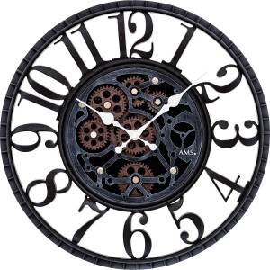 AMS W9634 - Wandklok - Analoog - Rond - Kunststof - Cijfers - Zwart - Donkerrood