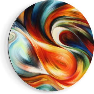 Artaza Dibond Muurcirkel Abstracte Kunst van Kleurrijke Verf - Ø 80 cm - Groot - Wandcirkel - Rond Schilderij - Voor Binnen en Buiten