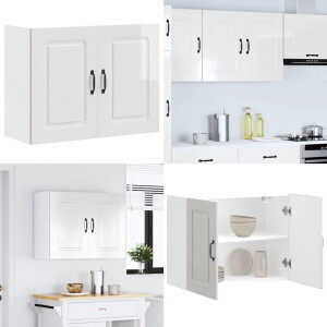 vidaXL Keukenwandkast Kalmar bewerkt hout hoogglans wit - Keuken Wandkast - Keuken Wandkasten - Keuken Wandmeubel - Gemonteerde Wandkast