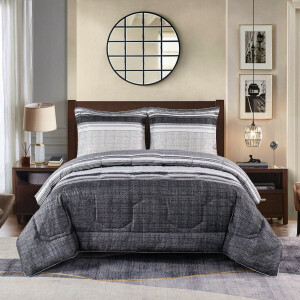 Lazy Dekbed Zonder Overtrek (incl. kussensloop) | 160x220 cm | Patroon Velvet| Grijs/zwart | All year dekbed 400gr./m2