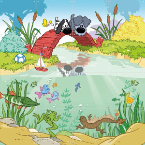 IXXI Woezel & Pip Onderwater, Woezel & Pip & Van Hoorne Studios - 80 x 80 cm - Gratis ophangtool - Grote wanddecoratie en posters - Fantasierijk