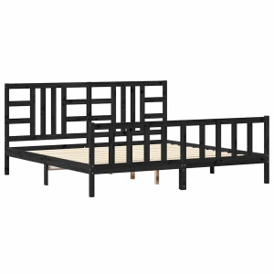 vidaXL - Bedframe - met - hoofdbord - massief - hout - zwart - 200x200 - cm