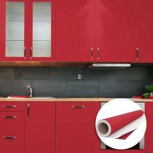 Waterdichte zelfklevende vinylfolie op rol per meter - Afwasbare sticker voor keuken, meubels, kasten, deuren - 60 cm x 1 m - Kersenrood