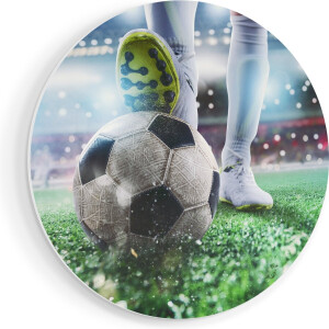 Artaza Forex Muurcirkel Voetbalspeler Met De Bal In Het Stadion - 80x80 cm - Groot - Wandcirkel - Rond Schilderij - Wanddecoratie Cirkel