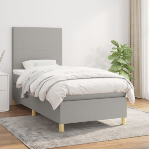 vidaXL - Boxspring - met - matras - stof - lichtgrijs - 90x200 - cm