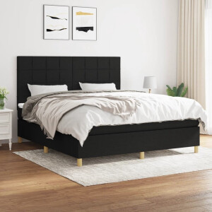 vidaXL - Boxspring - met - matras - stof - zwart - 180x200 - cm