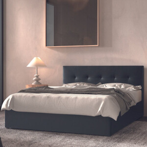 Kofferbed Peggy 160x200 cm incl. lattenbodem -zwart - Rousseau - Tweepersoons gestoffeerd bed - Zwart - Hout; Kunstleer; Spaanplaat Tweepersoons Normaal bed