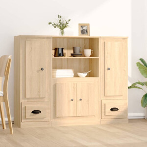 vidaXL Bruine Kasten - Hoge Kasten - Hoge kasten 3 st bewerkt hout sonoma eikenkleurig - Houten Kasten - Sonoma Eiken - Opslagkasten
