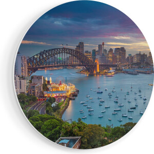 Artaza Forex Muurcirkel Sydney Harbour Bridge in de Avond - 50x50 cm - Klein - Wandcirkel - Rond Schilderij - Muurdecoratie Cirkel