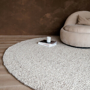 Rond Wollen Vloerkleed Palermo Beige/Taupe Eva Interior - Rond 200 Ø - (L)