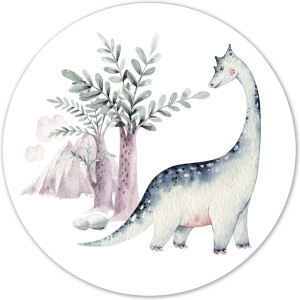 Label2X - Muurcirkel kids dino world - Ø 30 cm - Forex - Multicolor - Wandcirkel - Rond Schilderij - Muurdecoratie Cirkel - Wandecoratie rond - Decoratie voor woonkamer of slaapkamer