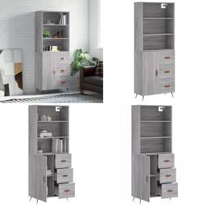 vidaXL Hoge kast 69,5x34x180 cm bewerkt hout grijs sonoma eikenkleurig - Hoge Kast - Hoge Kasten - Dressoir - Buffetkast