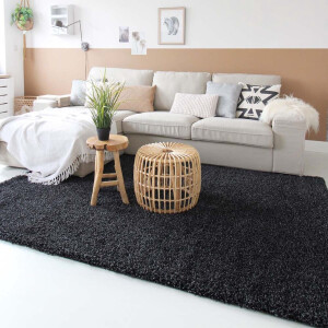 Vierkant hoogpolig vloerkleed shaggy Trend effen - antraciet 140x140 cm