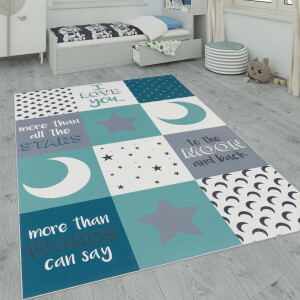 Paco Home Kindervloerkleed, Kindertijd Met Ster, Maan En Ruitmotieven 180x280 cm