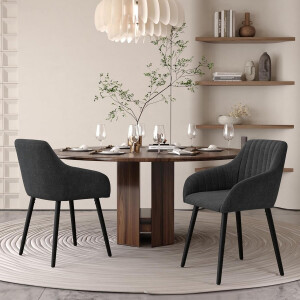 Eetkamerstoelen Set van 4 – 82 cm Gestoffeerde Stoelen met Armleuningen, Polyester Bekleding en Houten Poten – Luxe Comfort Stoel Donkergrijs – Urbanhome