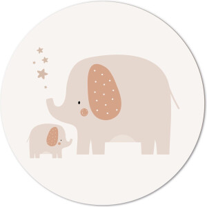 Label2X - Muurcirkel kids olifantjes - 80 cm - Dibond - Multicolor - Wandcirkel - Rond Schilderij - Muurdecoratie Cirkel - Wandecoratie rond - Decoratie voor woonkamer of slaapkamer