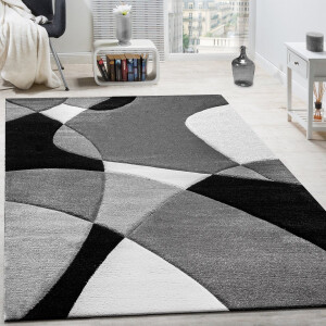Flycarpets Diamesa Modern Vloerkleed - Grijs / Zwart / Wit - 80x150 cm - Laagpolig Tapijt Loper