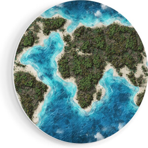Artaza Forex Muurcirkel Eilanden Wereldkaart - 90x90 cm - Groot - Wandcirkel - Rond Schilderij - Muurdecoratie Cirkel