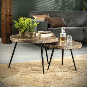 Dimehouse Industriële Salontafel Set van 2 Aron Antiek Brons - 74 x 74 x 50 cm - Brons - Industrieel - Rond