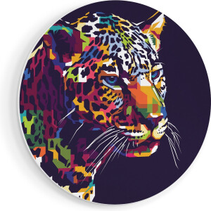 Artaza Forex Muurcirkel Kleurrijke Luipaard - Abstract - 40x40 cm - Klein - Wandcirkel - Rond Schilderij - Wanddecoratie Cirkel